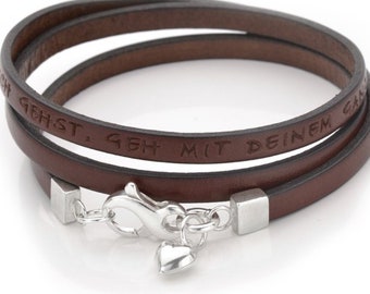 Lederarmband Damen personalisierbar Wickelarmband Gravur MIT GANZEM HERZEN Silber Leder Wunschtext Geschenk Frau Freundin Anhänger Herz