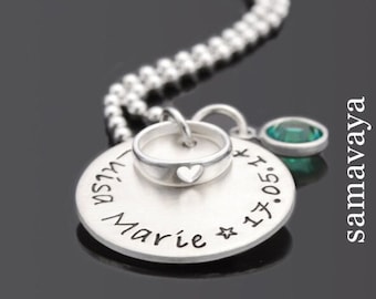 personalisierter Taufschmuck Mädchen Taufring Geburtsstein Taufkette Silber GESEGNET LIEBE Taufgeschenk Gravur Name Datum Taufpate Taufpatin