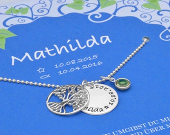 Taufkette Junge Mädchen Anhänger Lebensbaum Geburtsstein TAUFBÄUMCHEN Silber Kette Gravur Geschenkbox personalisierte Geschenkverpackung