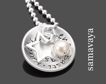 Kette Familie Namenskette personalisiert Familienkette MY FAMILY STAR 925 Silber Gravur Namen Geschenk Frau Familienschmuck Kindernamen