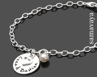 Bracelet personnalisé pour femme gravure partenaire OUR LOVE bracelet nom en argent 925 bracelet d'amitié coeur perle bracelet partenaire bracelet nom