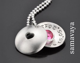 COLLIER ENFANT fille gravure nom pierre de naissance COEUR argent 925 nom chaîne cadeau enfant filles chaîne bijoux enfants scolarisation Samavaya