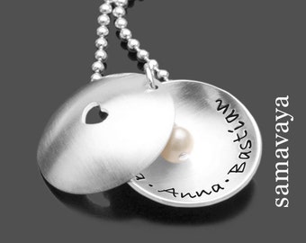 personalisierte Familienkette Namenskette Partnerkette Gravur In My Heart Pearl 925 Silberkette Anhänger Familienschmuck Kindernamen Herz