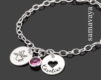 Bracelet de baptême avec gravure GUARDIAN ANGEL HEART Bracelet en argent 925 cadeau de baptême collier de baptême pendentif coeur ange ange gardien bracelet enfant