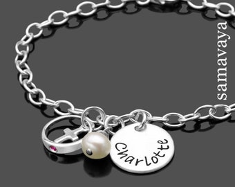 Taufarmband Geschenke zur Taufe mit Namen SANCTUS 925 Silberarmband mit Taufring Namensgravur personalisiert