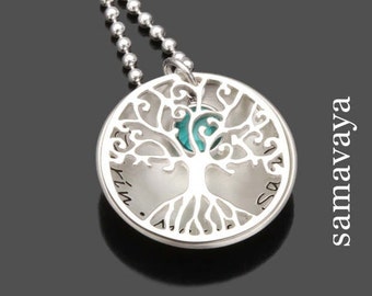 Collier familial arbre de vie cadeau personnalisé maman ARBRE D'AMOUR cristal argent bijoux de famille gravure prénom enfant collier femme grand-mère