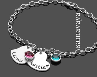 Freundschaft Armband TWO HEARTS 925 Silberarmband Herz Familienschmuck Freundschaftsarmband Partnerarmband mit Gravur Armband mit Namen