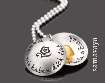 Familienkette Halskette Mama Schmuck Gravur Wir Haben Dich Lieb 925 Silber Geschenk personalisiert Muttertag Frau Freundin Oma Herzanhänger