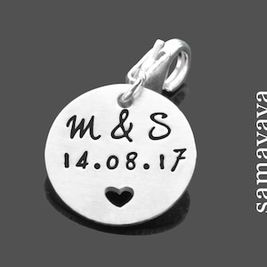 Personalized Pendant Heart Pendant Charm Engraving HEARTZT Silver Personalized Heart Initial Date Gift Engagement for Charm Bracelet image 1