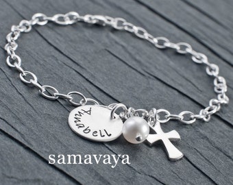 Armband Kommunion Geschenk Konfirmation Mädchen Gravur THE CROSS 925 Silber Namensarmband Geschenk personalisiert Firmung Jugendweihe