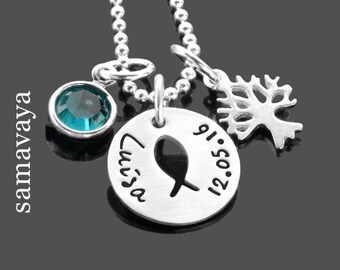 Taufschmuck Taufkette Tafgeschenk Mädchen Jungs KUMBAYA LEBENSBÄUMCHEN Silber Gravur Name Taufdatum Lebensbaum Geschenk Taufpate Taufpatin