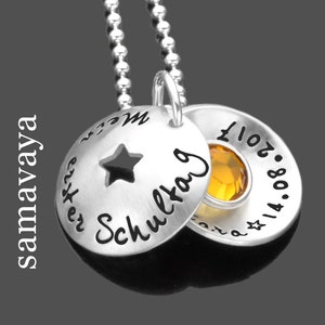 Cadeau de rentrée scolaire Collier pour enfants Gravure MON 1ER JOUR D'ÉCOLE Collier prénom en argent 925 fille personnalisé cône de rentrée scolaire