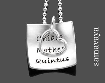 Familienkette mit Gravur SQUARE 925 Silber Kette mit Namensgravur Silberschmuck Herz personalized