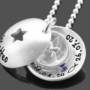 Baptism Christening Gift Christening Necklace Boy Engraving Name Date Guardian Angel STAR BAPTISM RING Silver Chain Jewelry Gift Godfather Personalized