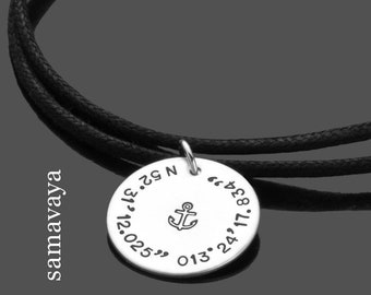 Herren Armband Anker ANCHOR 925 Silber Armband Koordinaten Lederkette Männerschmuck Vatertagsgeschenk coordinates