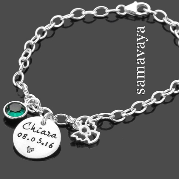 personalisiertes Taufarmband Taufgeschenk Mädchen Schutzengel HERZIG 925 Silber Armband Taufe Taufschmuck Gravur Name Datum Kristallstein