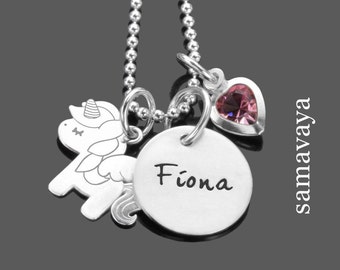 Collana ragazza incisione MY UNICORN catena d'argento 924 cuore rosa gioielli per bambini collana regalo ragazza personalizzata compleanno di Samavaya