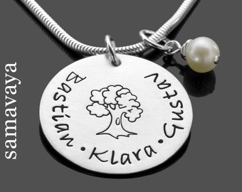 Collier Prénom Gravé NOS RACINES PERLE Collier en Argent 925 Arbre de Vie Nom Gravé Collier Famille