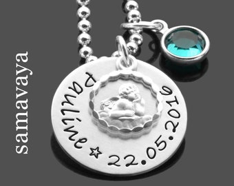 Ketting voor doop met engel HIMMELSREICH 925 sterling zilver, doopgeschenk, sieraden met gravure, gepersonaliseerd