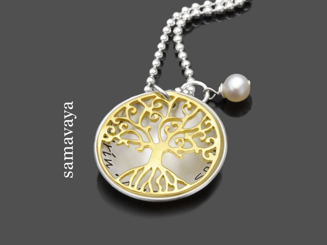 Gargantilla personalizada de plata, árbol de la vida con nombres 303_CO2566