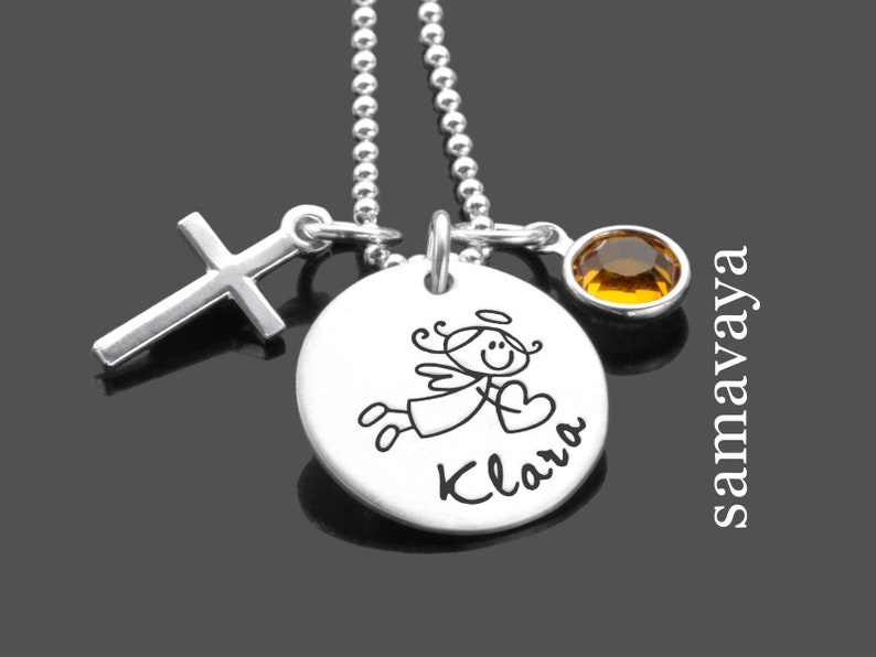 Baptism gift girl cross personalized christening necklace name necklace engraving BLESSING MESSENGER HERZGELCHEN 925 silver chain children's necklace gift baptism image 1