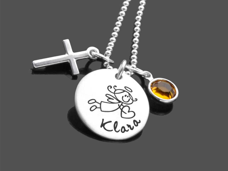 Baptism gift girl cross personalized christening necklace name necklace engraving BLESSING MESSENGER HERZGELCHEN 925 silver chain children's necklace gift baptism image 2