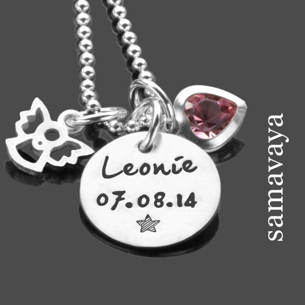 Christening gift baptism necklace personalized girl angel LITTLE STAR 925 silver engraved children's necklace guardian angel baptism jewelry heart pendant