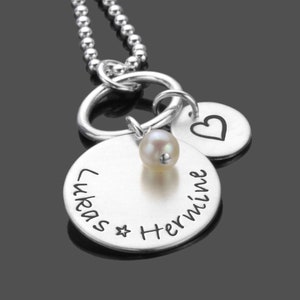 Kette mit Gravur THE POWER of LOVE 925 Sterling Silber, Namenskette mit Herz und Perle Bild 2