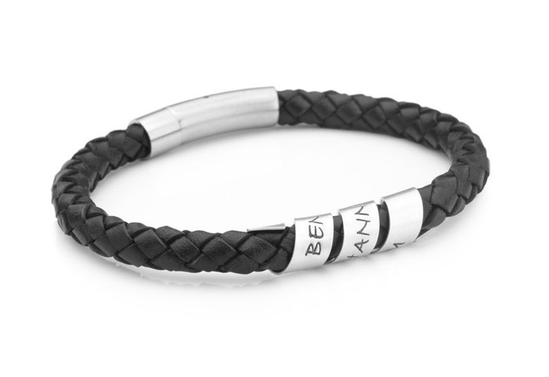 Bracelet men black/grey engraving LOOP MEN Men's bracelet leather, 925 sterling silver image 2