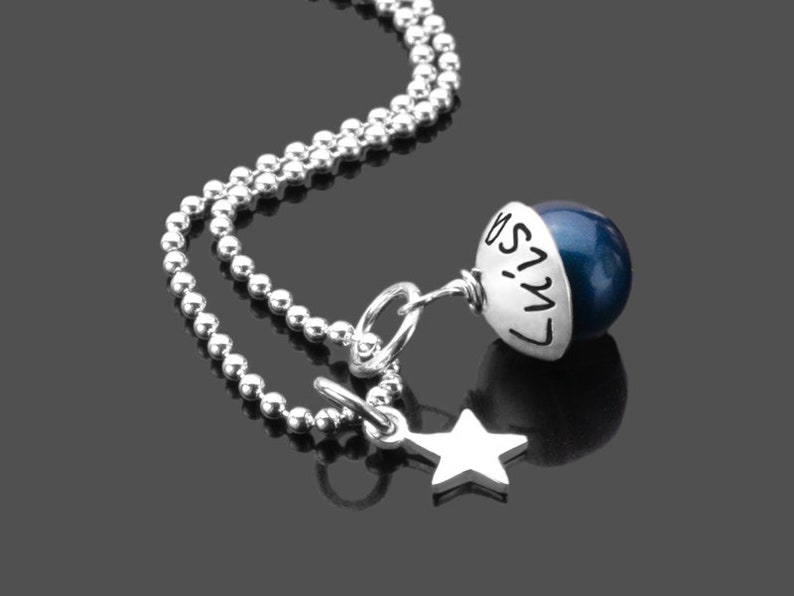 Kette mit Gravur Namenskette Namensperle LYHO STERN 925 Silber Kette Wunschtext personalisierter Schmuck Geschenk Mama Oma Freundin Frau Bild 2