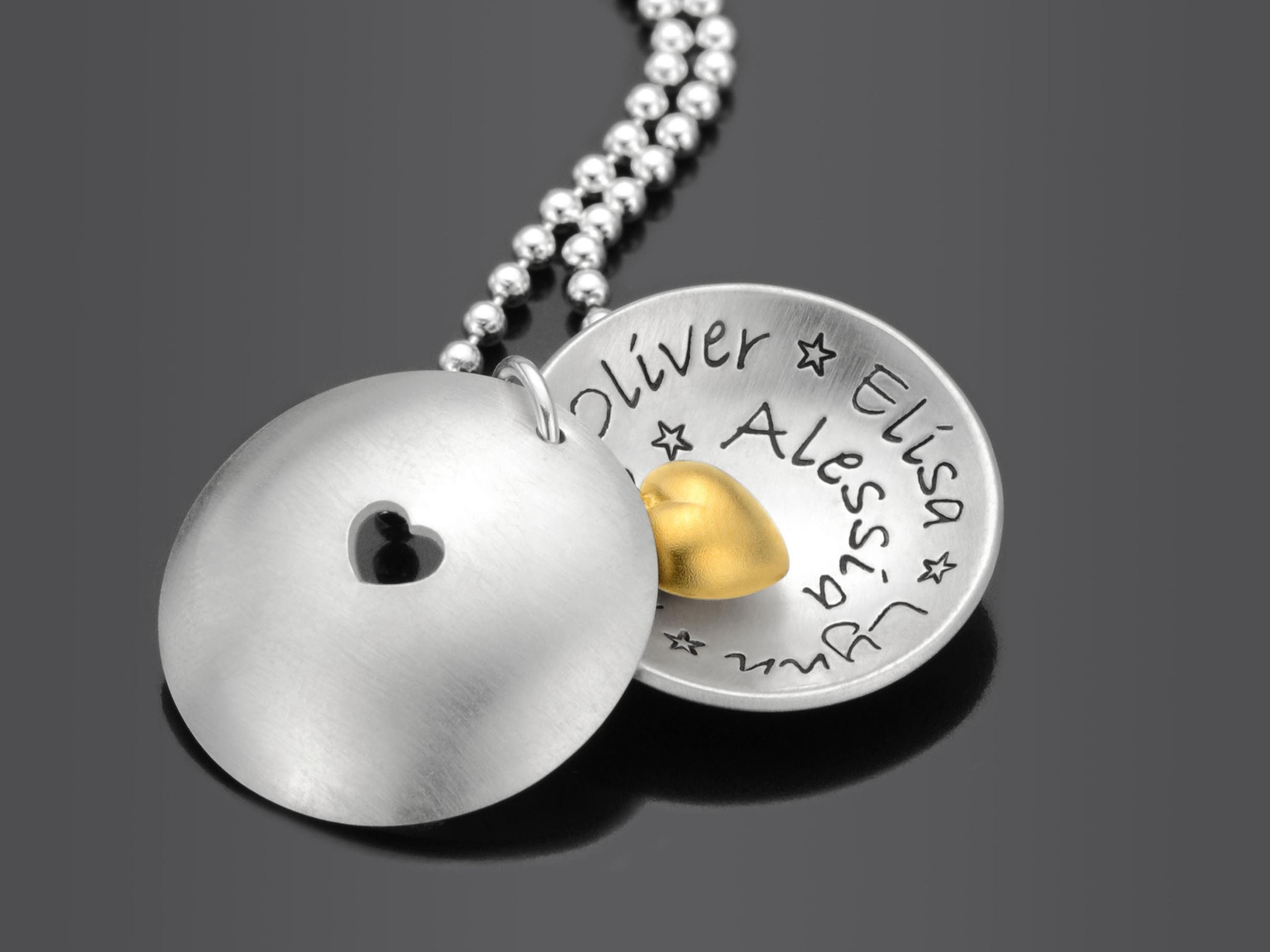 Kette Engel Doppel Herz Anhänger Mit Gravur – Echt Silber 925, Kette, Schutzengel, Personalisierbar Personalisierbarer Silberschmuck