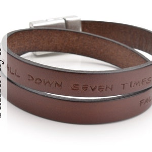Leather bracelet men personalized engraving brown MY MESSAGE MEN men's bracelet with text bracelet men's leather bracelet image 1