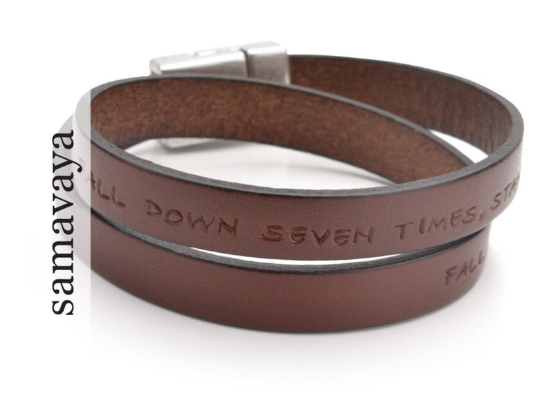 Leather bracelet men personalized engraving brown MY MESSAGE MEN men's bracelet with text bracelet men's leather bracelet image 1