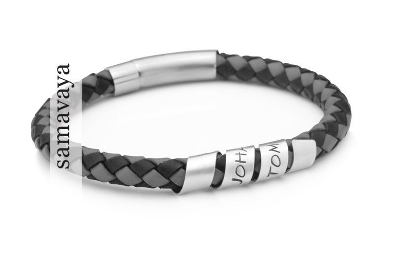 Bracelet men black/grey engraving LOOP MEN Men's bracelet leather, 925 sterling silver image 1