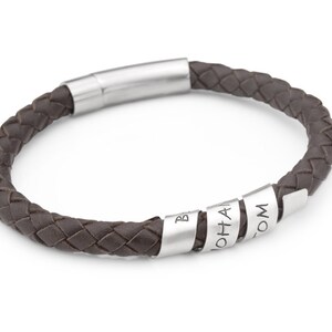 Bracelet men black/grey engraving LOOP MEN Men's bracelet leather, 925 sterling silver image 3