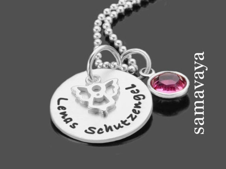 personalisierter Kinderschmuck Mädchen Gravur Kinderkette MEIN KLEINER ENGEL 925 Silber Mädchenschmuck Schutzengel Engelanhänger Kristall Bild 1