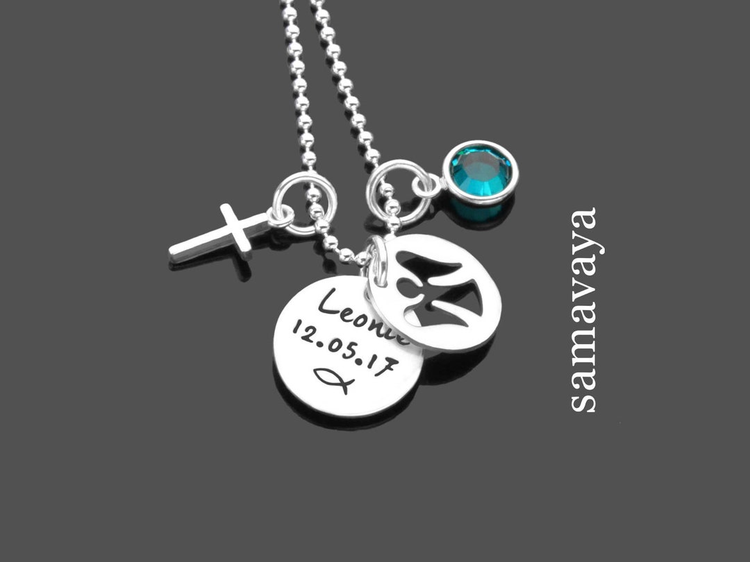 Baptism Necklace Engraving MY BLESSING 925 Silver Christening Etsy
