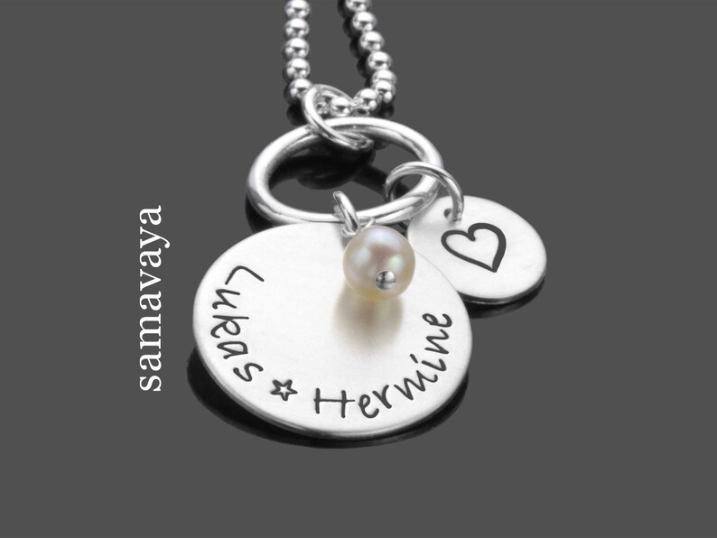 Kette mit Gravur THE POWER of LOVE 925 Sterling Silber, Namenskette mit Herz und Perle Bild 1