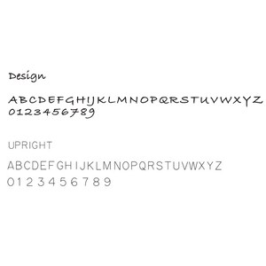 May include: A handwritten font alphabet with uppercase letters and numbers. The font is called "Design" and "Upright".