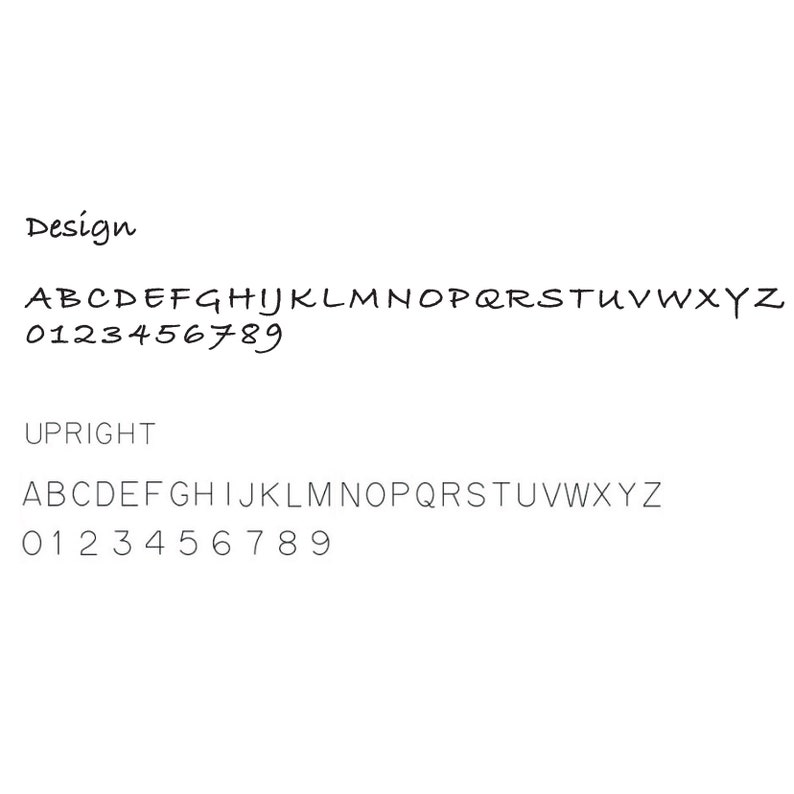 May include: A handwritten font alphabet with uppercase letters and numbers. The font is called "Design" and "Upright".