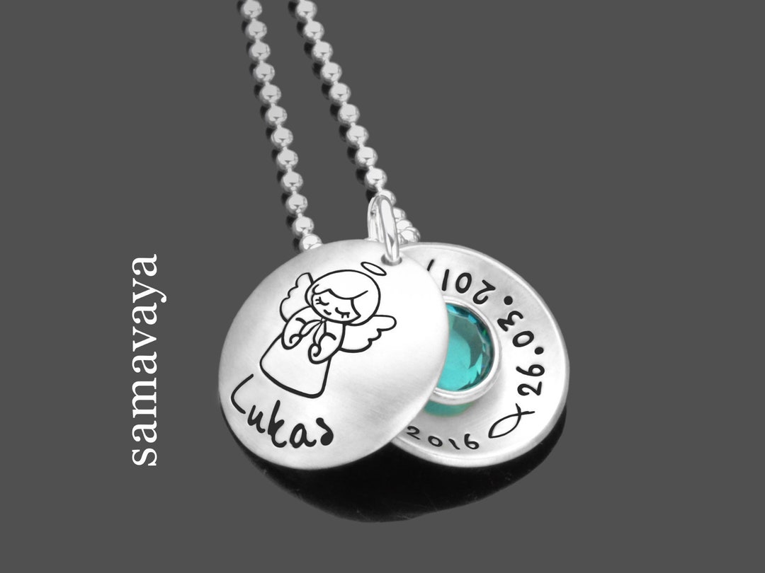 Baptism Necklace for Boys With Engraving and Guardian Angel Etsy
