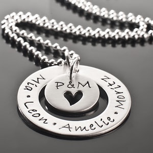 Family necklace chain names children engraving FAMILY CIRCLE silver personalized family names children&#39;s names initials heart pendant family jewelry