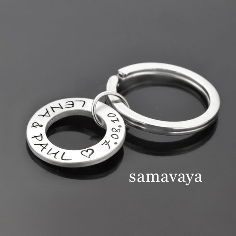 Schlüsselanhänger Gravur Mann Silber personalisiert MESSAGE RING 925 Anhänger Namensgravur Schlüsselanhänger Mann Papa Gravur personalized Bild 1