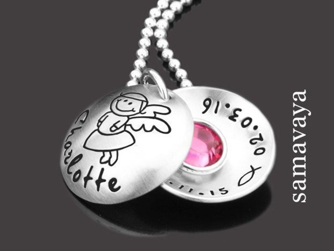 Christening Necklace Silver Personalized Engraving Birthstone Girl