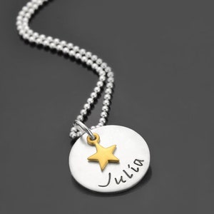 Kette Mädchen Sternenkind Schmuck Gravur Namenskette KLEINER STERN GOLD 925 Silberkette Kinder personalisiert Geschenk Mama Mutter Oma Bild 3