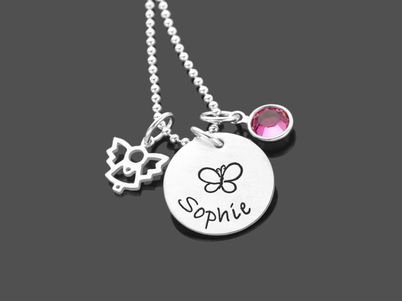 Children's Jewelery Chain Engraved Guardian Angel Girls Name Necklace SPRING ANGEL 925 Silver Chain Personalized Butterfly Children's Jewelery Samavaya image 2