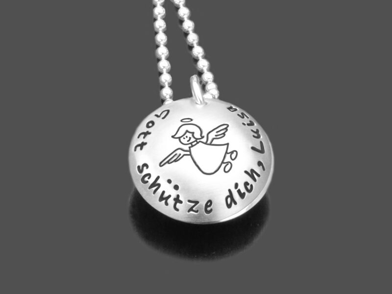Ciondolo Angelo Con Preghiera Angelo Di Dio In Argento, Personalizzabile Con Incisione, Catena Inclusa, Made In Italy - 3