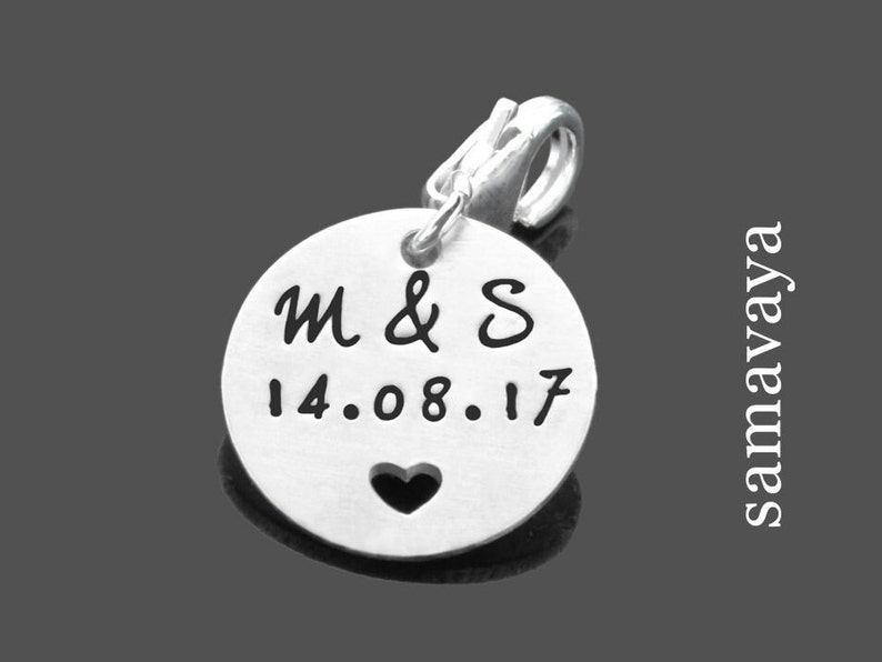 Personalized Pendant Heart Pendant Charm Engraving HEARTZT Silver Personalized Heart Initial Date Gift Engagement for Charm Bracelet image 1