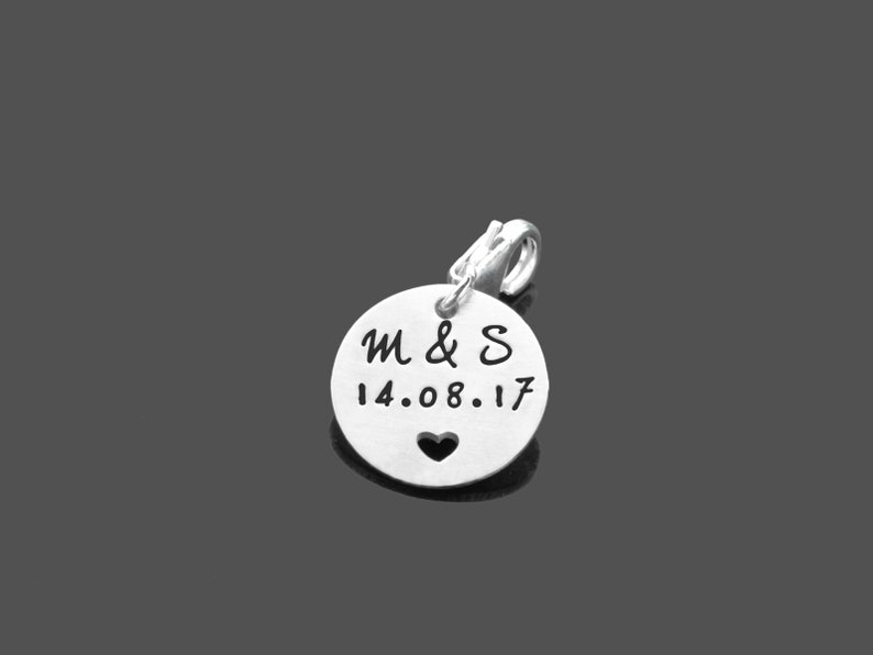 Personalized Pendant Heart Pendant Charm Engraving HEARTZT Silver Personalized Heart Initial Date Gift Engagement for Charm Bracelet image 2