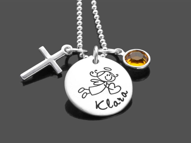 Baptism gift girl cross personalized christening necklace name necklace engraving BLESSING MESSENGER HERZGELCHEN 925 silver chain children's necklace gift baptism image 3